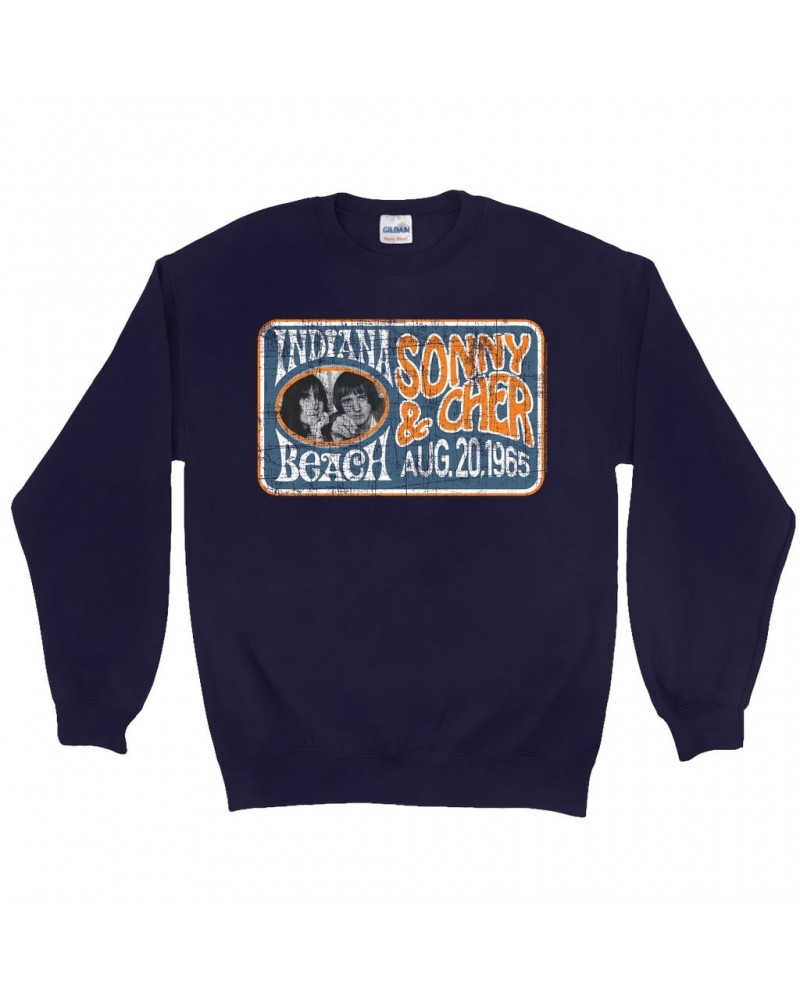 Sonny & Cher Sweatshirt | Indiana Beach Horizontal Concert Banner Distressed Sweatshirt $11.85 Sweatshirts