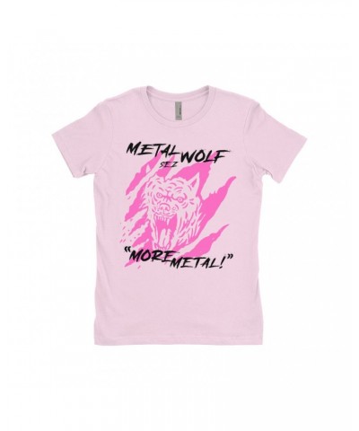 Music Life Ladies' Boyfriend T-Shirt | Metal Wolf Shirt $6.64 Shirts