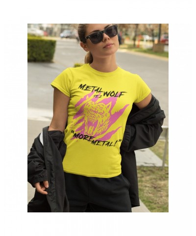 Music Life Ladies' Boyfriend T-Shirt | Metal Wolf Shirt $6.64 Shirts