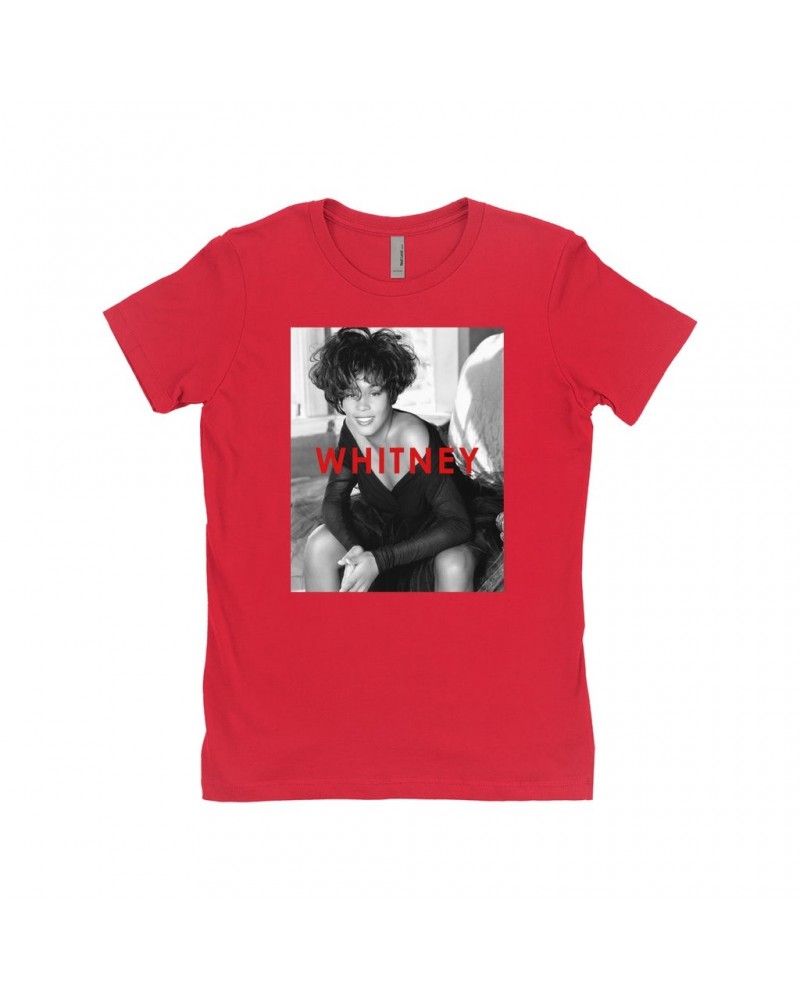 Whitney Houston Ladies' Boyfriend T-Shirt | Bold Black And White Cover Shirt $11.87 Shirts