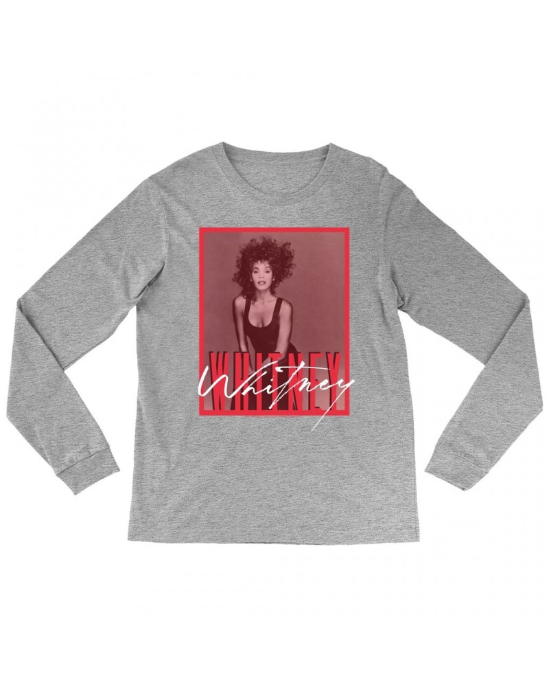 Whitney Houston Long Sleeve Shirt | Whitney Red Tone Photo Design Shirt $3.90 Shirts