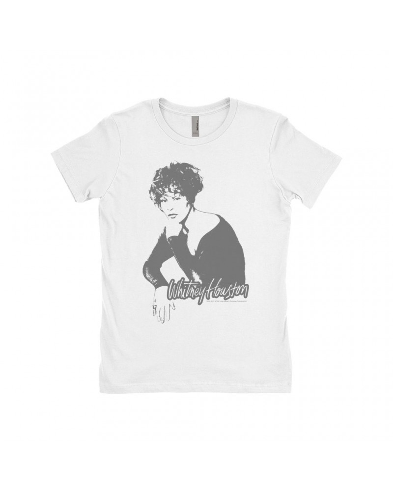 Whitney Houston Ladies' Boyfriend T-Shirt | 1990 Photo In Shadow Design Shirt $8.99 Shirts