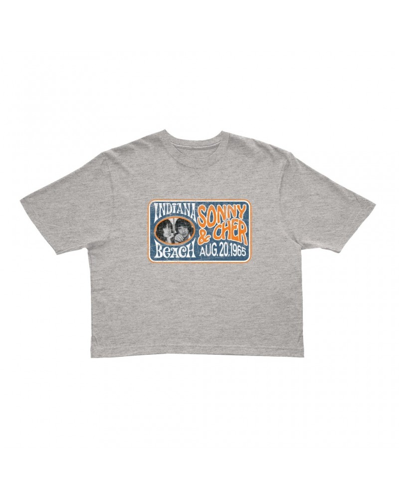 Sonny & Cher Ladies' Crop Tee | Indiana Beach Horizontal Concert Banner Distressed Crop T-shirt $12.53 Shirts