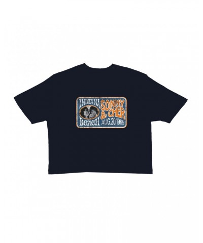 Sonny & Cher Ladies' Crop Tee | Indiana Beach Horizontal Concert Banner Distressed Crop T-shirt $12.53 Shirts